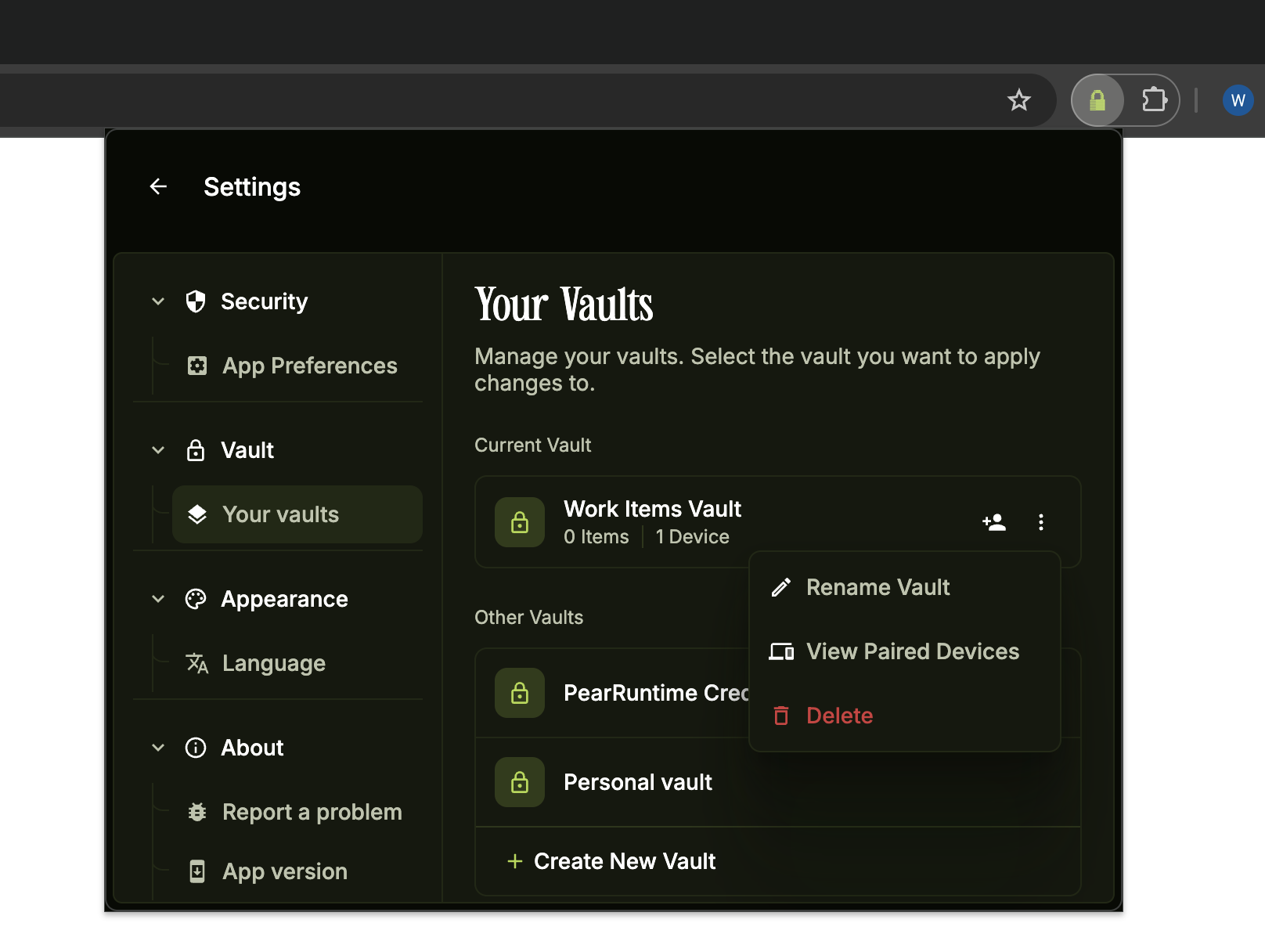 Dropdown menu with Delete option highlighted